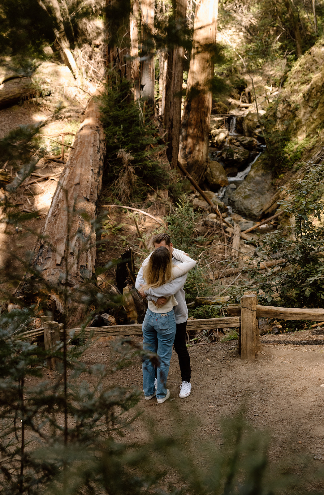 Our embrace after the proposal at Armstrong Redwoods